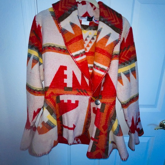 Rhonda Stark Jackets & Blazers - RHONDA STARK USA Made Southwest Geometric Blanket Print Peplum Jacket Blazer S